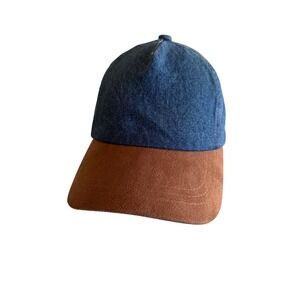 Universal Thread Baseball Cap Blue Brown Denim Faux Suede Adjustable Hat
